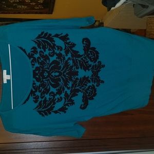 Green Brocade Print Dolman Sleeve New York and Company Sweater Size Medium
